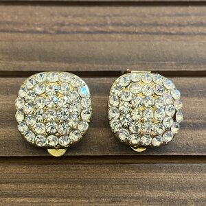 Vintage Gold Tone Rhinestone Clip-On Earrings